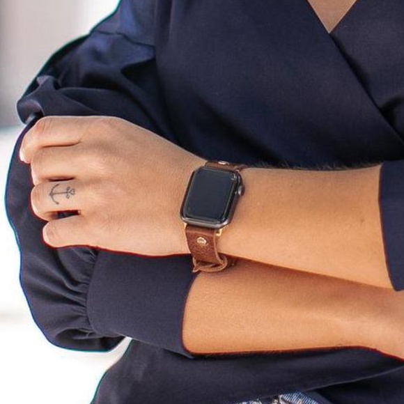 Brown Grain Leather Strap Band Gold Jewelry Apple Watch Series 7 Women Bracelet main image 6